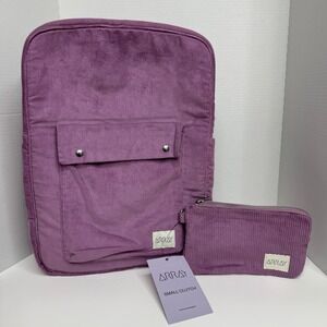 Array The Pocket Backpack Purple Corduroy Adjustable Straps School Travel Bag